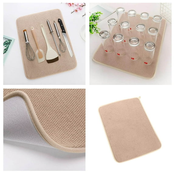 Super Absorbent Microfiber Dish Drying Mat for Kitchen Counter, Fast Drying Dish Drainer Pad for Countertops and Sinks, Reusable Dish Rack Replacement Mat with Decorative Design for Kitchen Decor