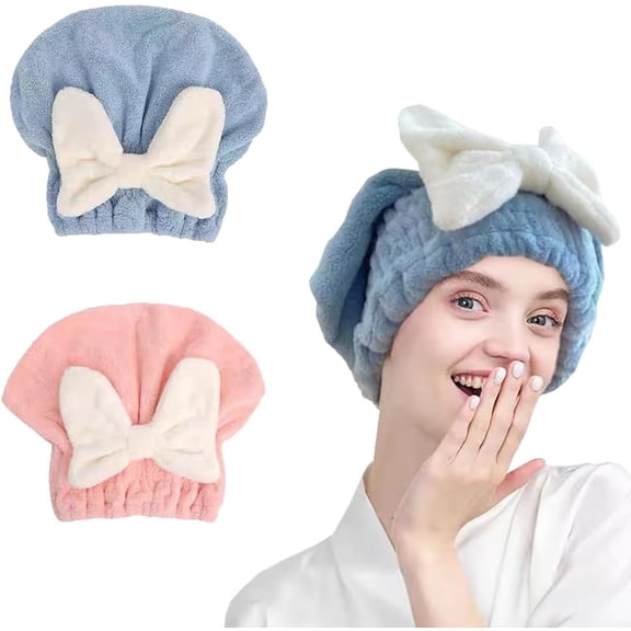 Super Absorbent Microfiber Hair Wrap Towels for Women,2Pcs Bow Tie Ultra Soft&Fast Drying Hair Towel for Wet Hair,Thick&Curly Hair,Lightweight Hair Towel for Frizz Control&Damage Prevention