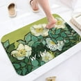 Super Absorbent Quick Dry Floral Bath Mat Green Non Slip, Thin Bathroom