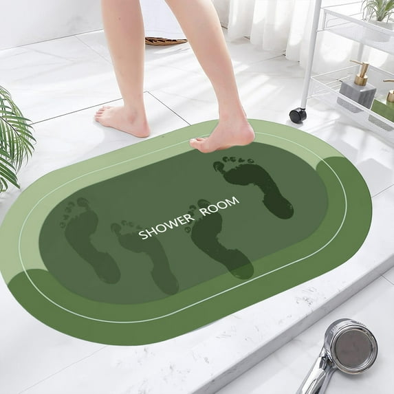 Super Absorbent Quick Dry Non-Slip Bath Rug - Green Polyester Shower Mat for Bathroom, 16x24in