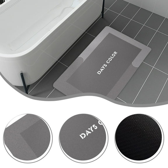 Super Absorbent Quick Dry Shower Mat Non Slip Rubber Backing Washable Bathroom Floor Mat 16x24 Shower Room Rug Durable Rubber Material for Bathtub Area High Absorbency Easy Clean|Rubber Gray Yulucky