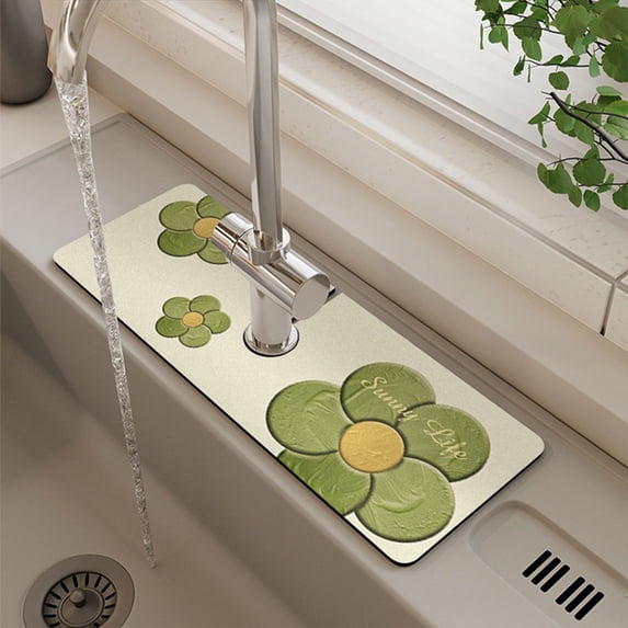 Super Absorbent Sink Faucet Guard and Drip Mat, Quick-Drying Anti-Mold Countertop Pad with Non-Slip Base for Kitchen, Bathroom, Laundry, 1 Pack