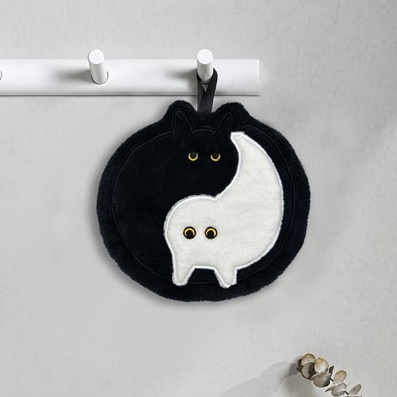 Super Absorbent Tai Chi Cat Hand Towel - Elegant Black and White Coral Design for Home, Restaurant, and Travel
