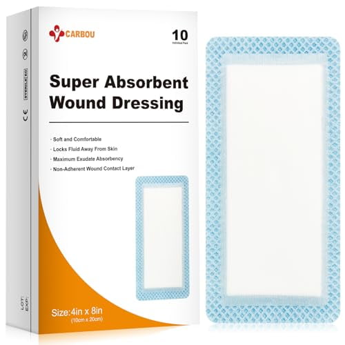 Super Absorbent Wound Dressing Pads 4"x 8", 10 Individual Pack, Non