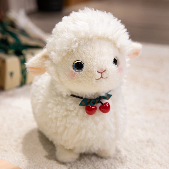 MORESEC Home Super Adorable Small Sheep Plush Doll 9.8 Inch Soft Stuffed Animal Toy with Cherry Pendant Cute Home Decor Gift