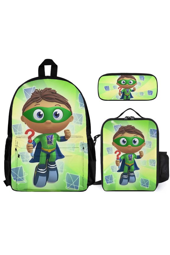Super Anime Why 3 Pcs Backpack Set With Lunch Bag And Pencil Case Casual Bookbag Lunch Box Pencil Box