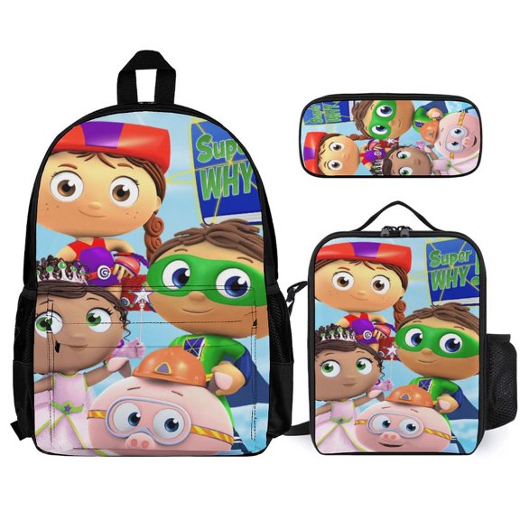 Super Anime Why 3 Pcs Backpack Set With Lunch Bag And Pencil Case Casual Bookbag Lunch Box Pencil Box