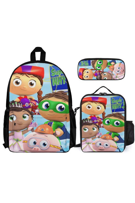 Super Anime Why 3 Pcs Backpack Set With Lunch Bag And Pencil Case Casual Bookbag Lunch Box Pencil Box