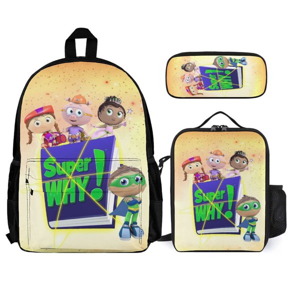 Super Anime Why 3 Pcs Backpack Set With Lunch Bag And Pencil Case Casual Bookbag Lunch Box Pencil Box