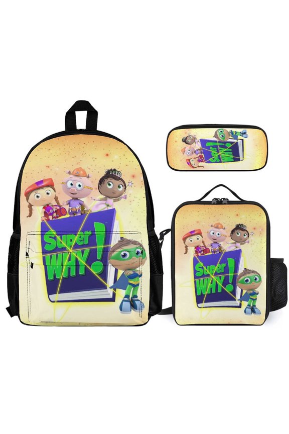 Super Anime Why 3 Pcs Backpack Set With Lunch Bag And Pencil Case Casual Bookbag Lunch Box Pencil Box