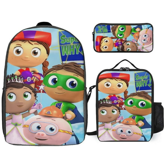 Super Anime Why 3 Pcs Backpack Set With Lunch Bag And Pencil Case Casual Bookbag Lunch Box Pencil Box