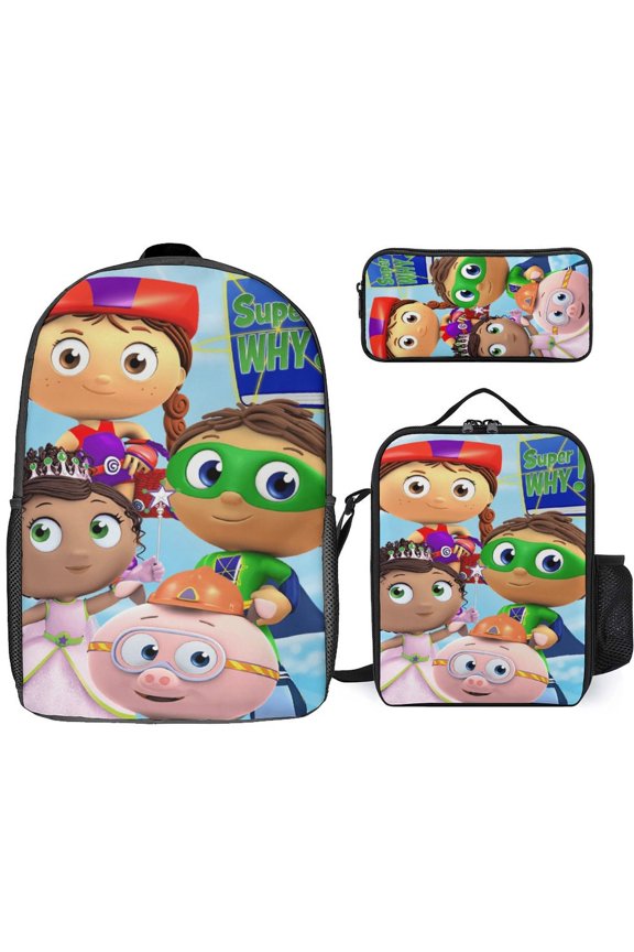Super Anime Why 3 Pcs Backpack Set With Lunch Bag And Pencil Case Casual Bookbag Lunch Box Pencil Box