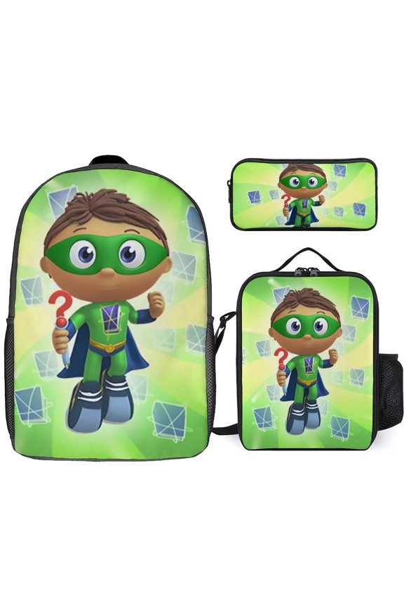 Super Anime Why 3 Pcs Backpack Set With Lunch Bag And Pencil Case Casual Bookbag Lunch Box Pencil Box