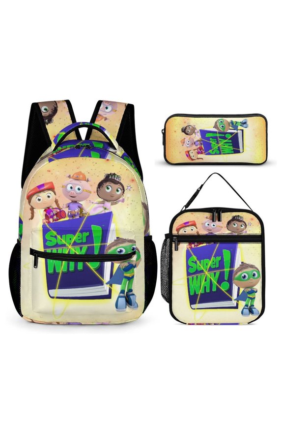 Super Anime Why 3 Pcs Backpack Set With Lunch Bag And Pencil Case Casual Bookbag Lunch Box Pencil Box