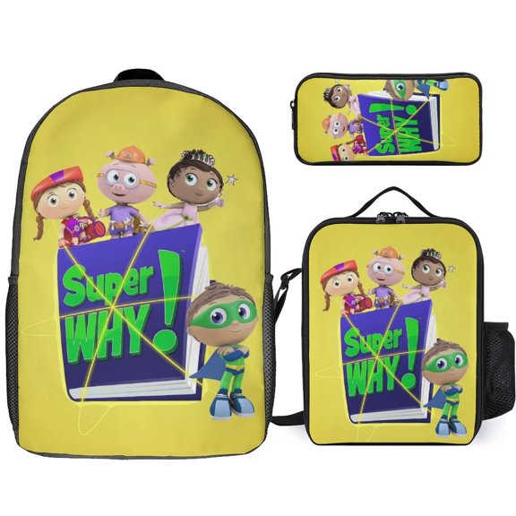 Super Anime Why 3 Pcs Backpack Set With Lunch Bag And Pencil Case Casual Bookbag Lunch Box Pencil Box