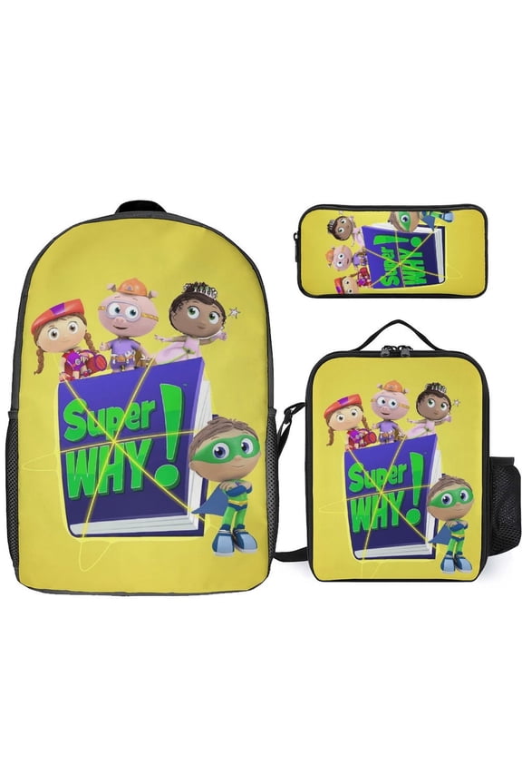 Super Anime Why 3 Pcs Backpack Set With Lunch Bag And Pencil Case Casual Bookbag Lunch Box Pencil Box