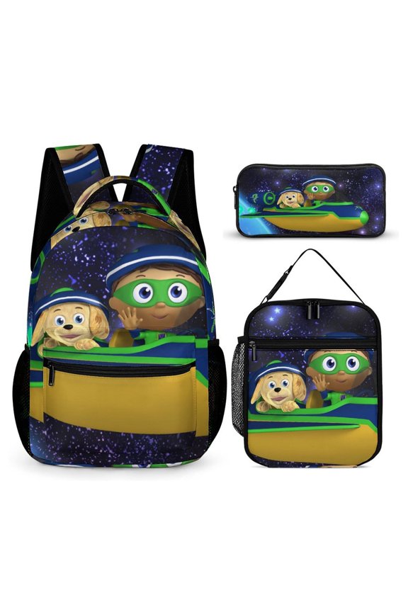 Super Anime Why 3 Pcs Backpack Set With Lunch Bag And Pencil Case Casual Bookbag Lunch Box Pencil Box