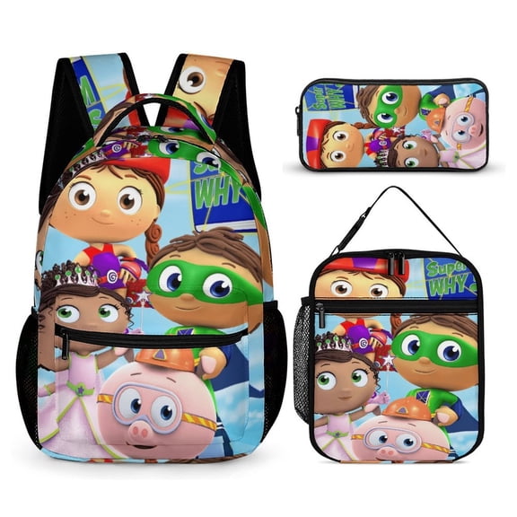 Super Anime Why 3 Pcs Backpack Set With Lunch Bag And Pencil Case Casual Bookbag Lunch Box Pencil Box
