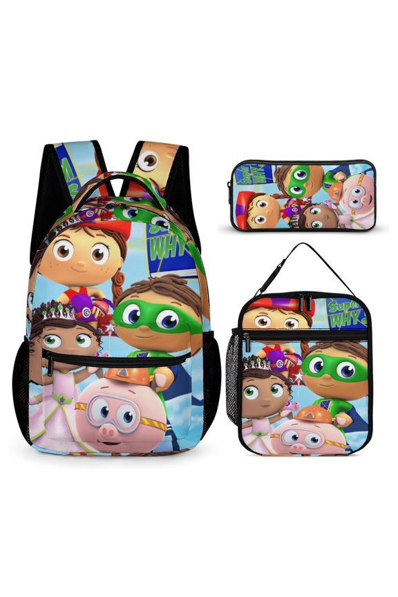 Super Anime Why 3 Pcs Backpack Set With Lunch Bag And Pencil Case Casual Bookbag Lunch Box Pencil Box