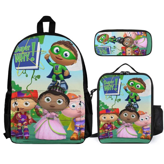 Super Anime Why 3 Pcs Backpack Set With Lunch Bag And Pencil Case Casual Bookbag Lunch Box Pencil Box
