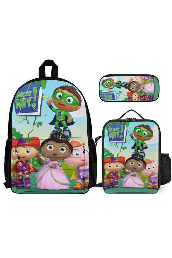 Super Anime Why 3 Pcs Backpack Set With Lunch Bag And Pencil Case Casual Bookbag Lunch Box Pencil Box