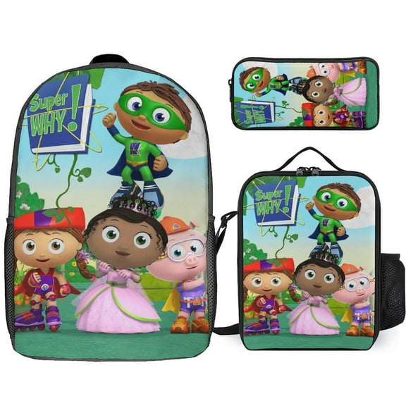 Super Anime Why 3 Pcs Backpack Set With Lunch Bag And Pencil Case Casual Bookbag Lunch Box Pencil Box