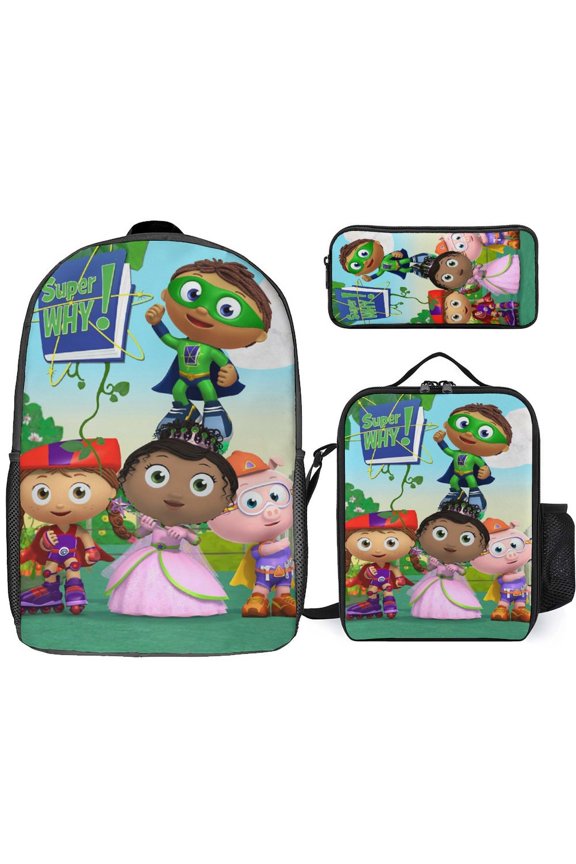 Super Anime Why 3 Pcs Backpack Set With Lunch Bag And Pencil Case Casual Bookbag Lunch Box Pencil Box