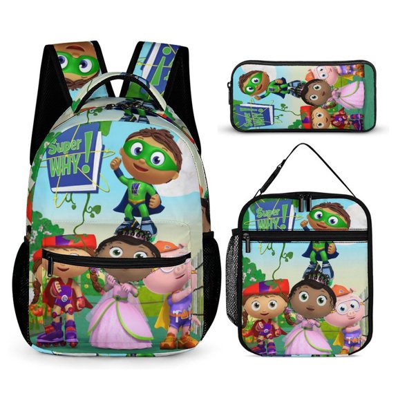 Super Anime Why 3 Pcs Backpack Set With Lunch Bag And Pencil Case Casual Bookbag Lunch Box Pencil Box
