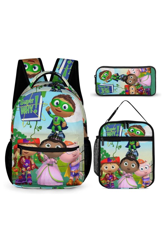 Super Anime Why 3 Pcs Backpack Set With Lunch Bag And Pencil Case Casual Bookbag Lunch Box Pencil Box