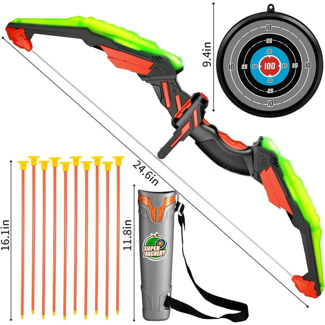 Super Archery Kit, Kids Bow and Arrow Set LED Light up, 10 Suction Cup