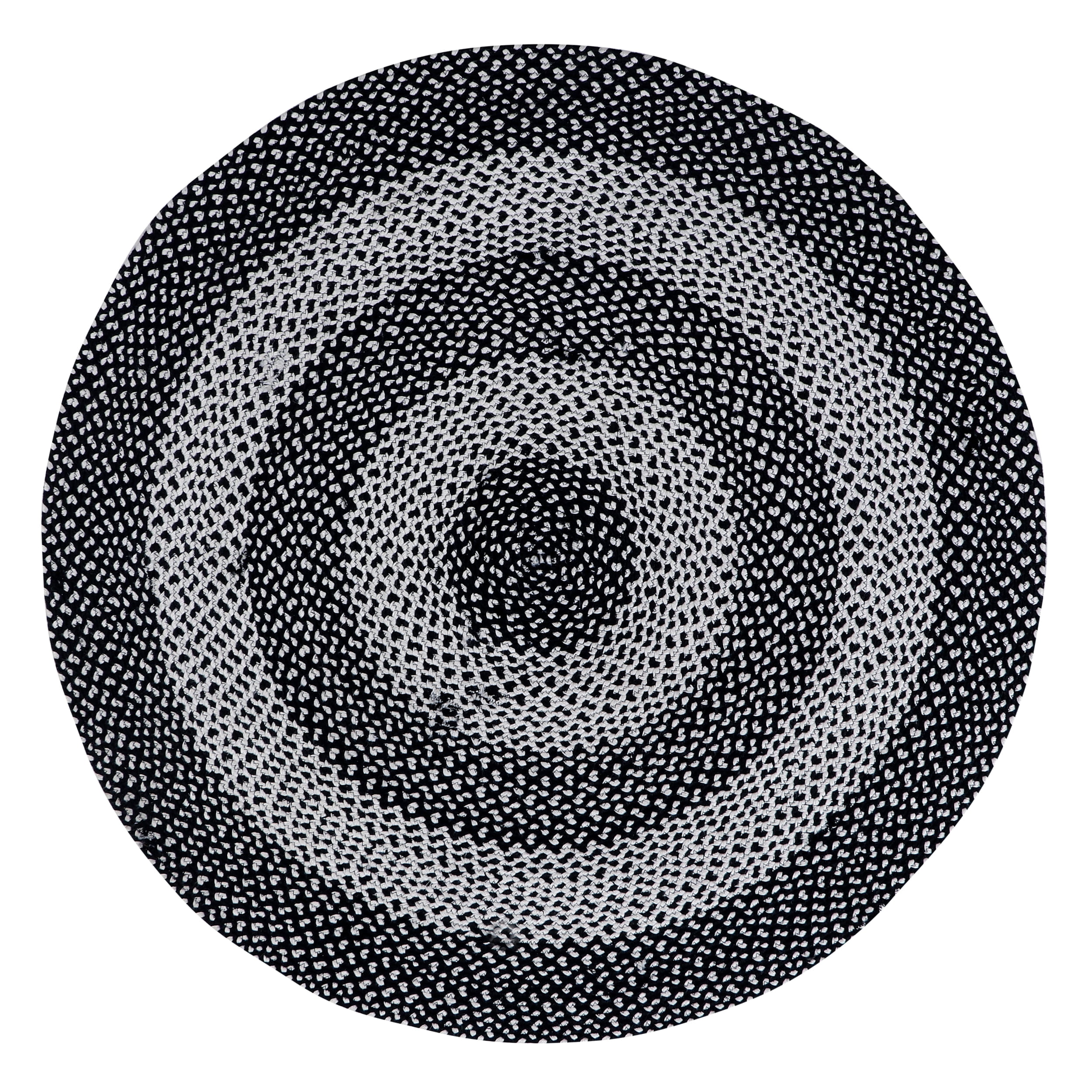 Black and White Round Geometric Braided Rug, 4' Synthetic