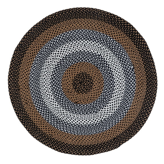 Super Area Rugs Bradford Indoor Outdoor Reversible Braided Rug 4' x 4' Round - Mustard Tan & Black