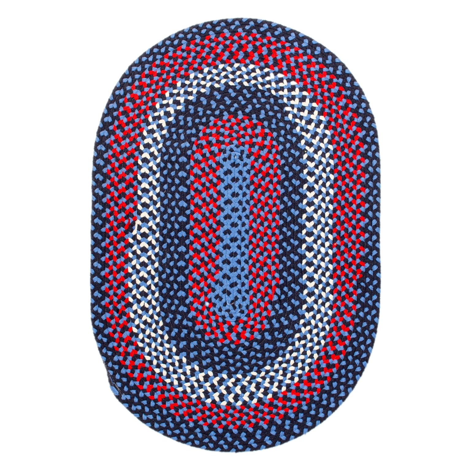 Handmade Oval Blue and Red Cotton Braided Area Rug
