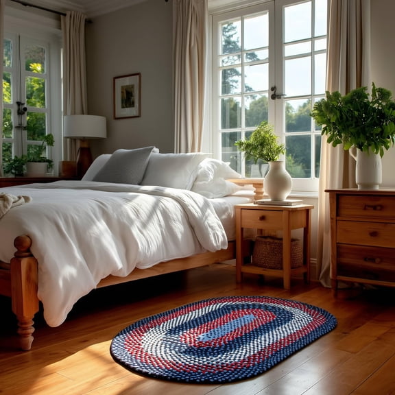 Super Area Rugs Oval 3' X 5' Blue - Red - Navy Oval Braided Rug for Farmhouse/Nautical/Primitive Style Spaces