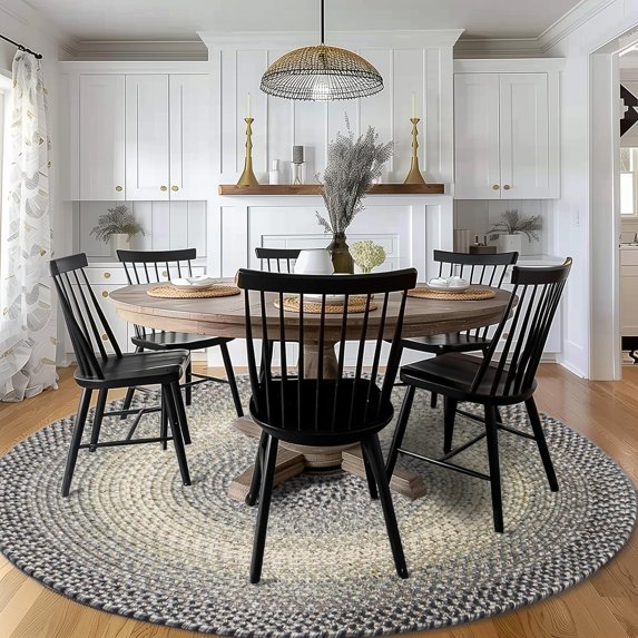 Super Area Rugs Braided Rugs Round 4ft Farmhouse Kitchen Rug - Ridgewood Gray Braided Rug for Dining Room Table - Reversible - Indoor/Outdoor - Made in USA - Graphite/Beige, 4' Round