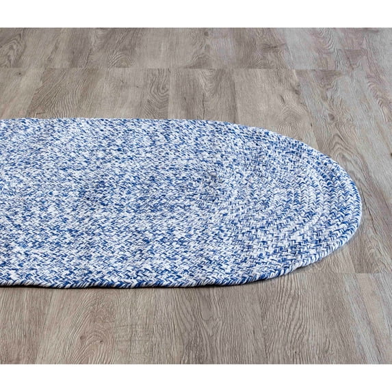 Super Area Rugs Country Farmhouse Braided Cotton Handmade Area Rug Blue & White 4' Round 4' Round Round