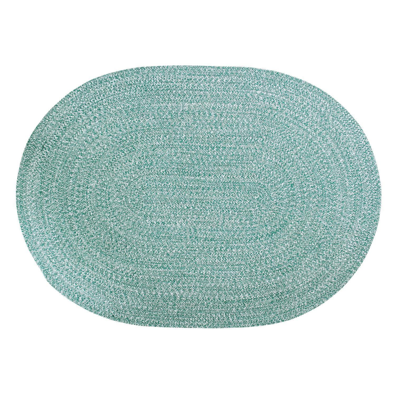 Light Green & White Braided Cotton Oval Rug 5' x 7'