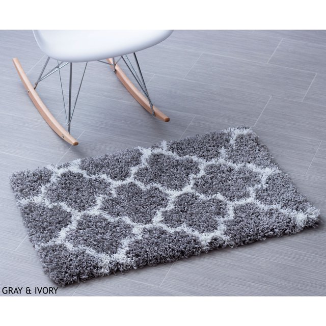 Super Area Rugs, Cozy Plush Gray & White Trellis Shag Rug, 2' x 3