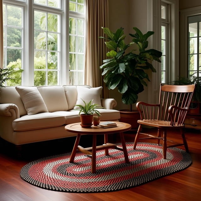 Super Area Rugs Oval 5' X 7' Black - Red - Brown Oval Braided Rug for ...
