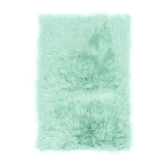 Super Area Rugs Plush 6 by 9 Ft Faux Sheepskin Fur Shag Rug, Mint Green