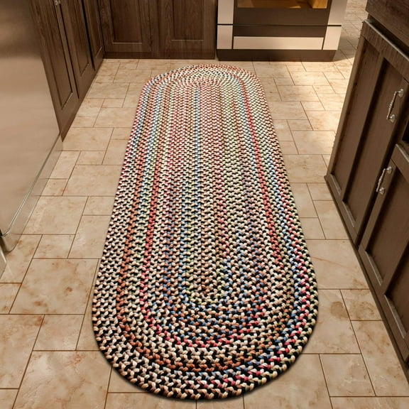 Super Area Rugs Roxbury American Made Braided Rug for Indoor Outdoor Spaces, Charcoal/Natural Multi, 2' X 8' Oval Runner