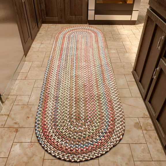 Super Area Rugs Roxbury American Made Braided Rug for Indoor Outdoor Spaces, Dk. Taupe/Natural Multi, 2' X 8' Oval Runner