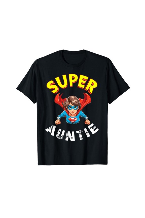 Super Auntie Hero Cape Flying Cartoon Funny Niece Nephew T-Shirt