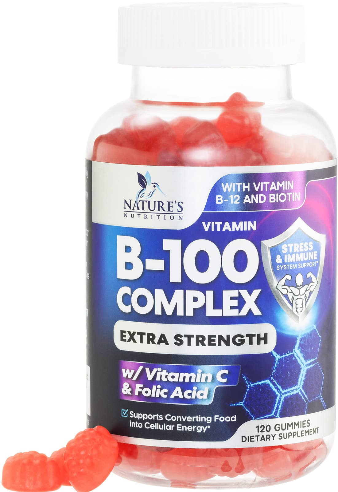 Super B Complex Gummies with Vitamin C & Folic Acid, Extra Strength Vitamin B Gummy Supplement