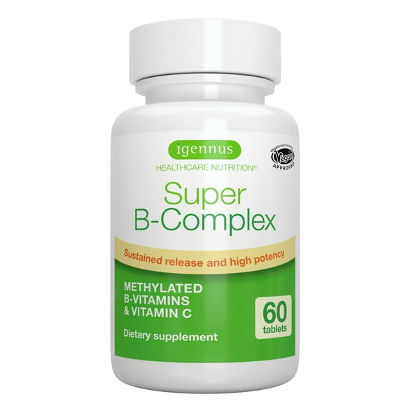 Igennus Super B-Complex Methylated B Vitamins, Sustained Release, Clean Label, MTHFR Supplement with Methylfolate & B12 Methylcobalamin, Vegan, Lab Verified, 60 Small Tablets