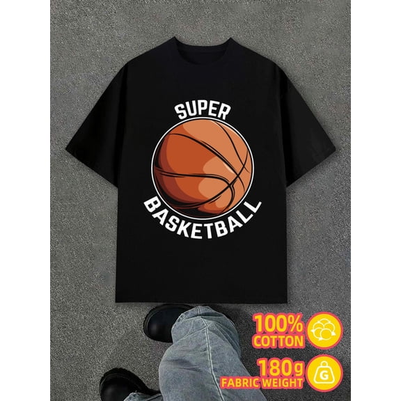 Super Basketball Tee for men black 180G 100% Cotton Comfortable loose T-shirt Vintage Unisex Shirt Short Sleeve tshirts Casual Unisex Shirt Cotton tshirts