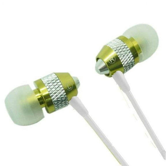 Super Bass Noise-Isolation Metal 3.5mm Stereo Earbuds/ Headset/ Handsfree for Alcatel 5, 3X, 3V, 3, 3c (Green) - w/ Mic