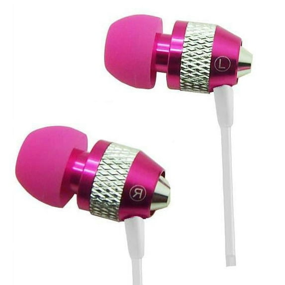 Super Bass Noise-Isolation Metal 3.5mm Stereo Earbuds/ Headset/ Handsfree for LG G8 ThinQ, Q9, V40 ThinQ, G7 Fit, G7 One, Aristo (Hot Pink) - w/ Mic