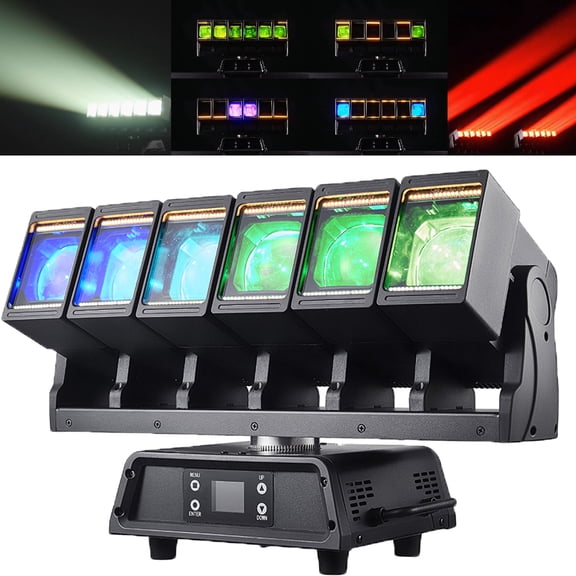 Super Beam 6x60W RGBW LED Wave Moving Head Bar Light with RGB Ring Auxiliary Light, Infinite Rotation Zoom Stage Pixel Light DJ Lighting for Club Bar Wedding Concert Party Show