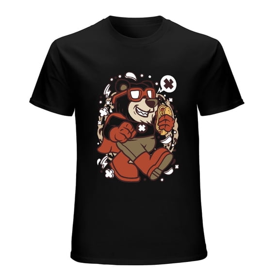 Super Bear Men’s Graphic T-shirt Vintage Short Sleeve Sport Tee Black S